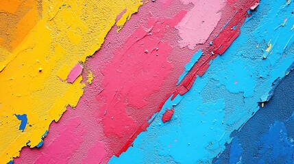 Poster - Vibrant abstract background with bold strokes of yellow, pink, and blue paint creating a lively and energetic artistic effect.