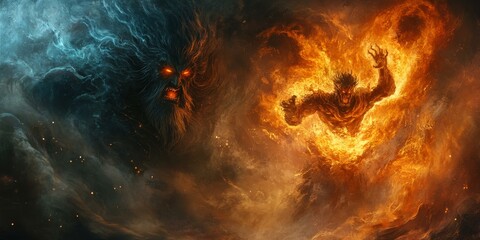 Two demonic figures, one fire, one ice.