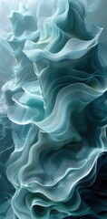 Wall Mural - 3d render, abstract wallpaper background with waves and organic shapes in teal grey colors