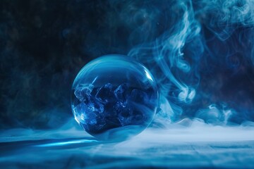 Wall Mural - crystal ball in a dark blue smoky background