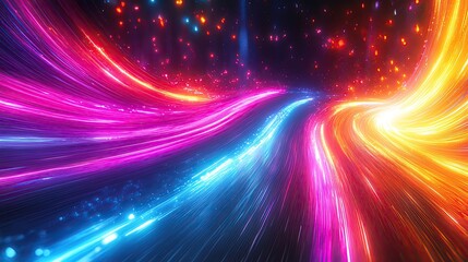 Poster - Vibrant neon light trails create a dynamic and energetic background, perfect for futuristic themes and modern designs.