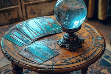 Wall Mural - Fortune Telling Table with a crystal ball and tarot cards