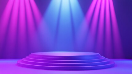 Poster - A circle stage with a futuristic abstract background, a ultraviolet concept, and a 3D render