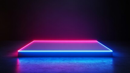 Poster - Three-dimensional rendering of an abstract fustic background, a rainbow concept, and a triangle stage with smoke and purple neon lights