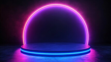 Poster - Stage with circle, abstract futuristic background, ultraviolet concept, 3D render
