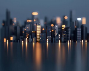 Poster - Futuristic city skyline at night, 3d render illustration, isolated on dark background, urban and sci-fi concept