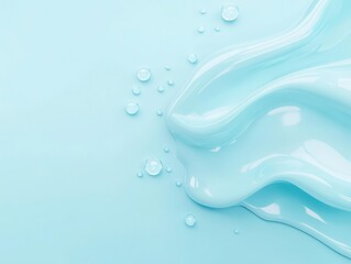Poster - Abstract liquid droplets with reflections, 3d render illustration, isolated on blue background, showcasing a modern art and design concept.