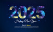 © suherman - 2025 Happ New Year graphic design. Line style colorful number on blue background