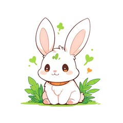 Wall Mural - Cute White Bunny Sitting in the Grass