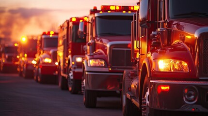 Wall Mural - Fire trucks lined up in preparation for a mission. AI generated image