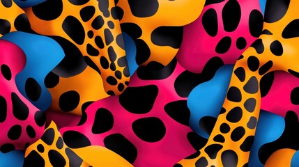 Poster - Abstract safari-inspired pattern with geometric animal prints, featuring vibrant, wild designs of tiger stripes and giraffe spots, dynamic and colorful