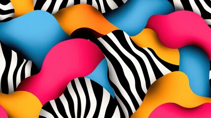 Aufkleber - Wild geometric safari pattern featuring abstract zebra stripes and vibrant color blocks, bold and dynamic animal print design