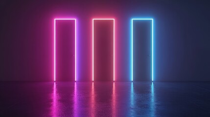 Poster - This is a futuristic neon light, with black ground, and concrete floor, ultraviolet concept, modeled in 3D