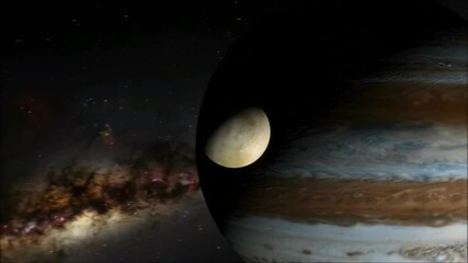 Wall Mural - animation of europa, jupiter's moon, orbiting around the planet.