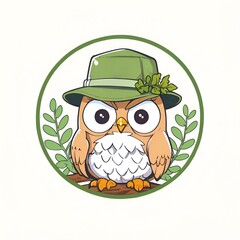 Poster - Cartoon Owl in a Green Hat