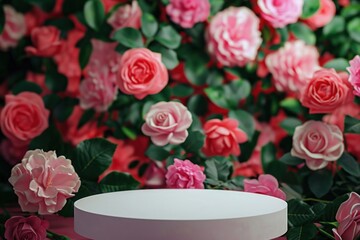 Sticker - Product podium backdrop rose flower plant.