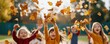 © Nat - Joyful children playfully toss autumn leaves in a sunny park, celebrating the beauty of the fall season with laughter and friendship.