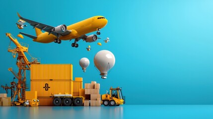 Wall Mural - Airborne system integration for freight, flat design illustration