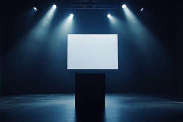 Poster - Night light scene of an empty stage in the hall, mockup for a corporate identity and mockup for mockups.
