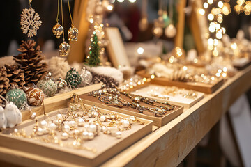 Wall Mural - Artisan Christmas Market with Handmade Jewelry and Decoration Stalls  