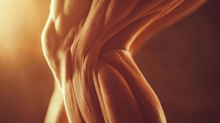 Poster - A close-up of a muscular structure showcasing detailed features and textures, illuminated by warm light for dramatic effect.