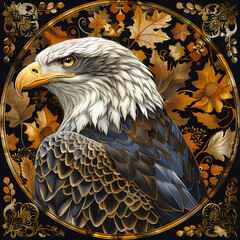 Art nouveau artistic image of eagle in a round shape