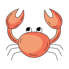 Cute crab, colorful icon. Summer beach, underwater, marine concept, flat outline image, color illustration. Summertime. For sticker, coloring book, logo, label