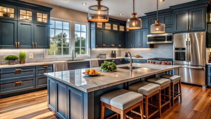 Wall Mural - kitchen interior with island  sink cabinets