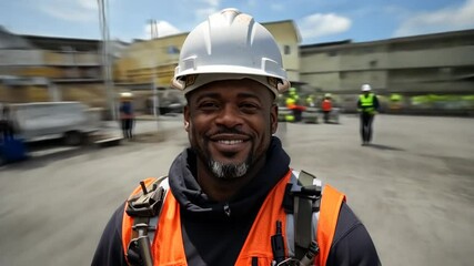 Poster - Construction Worker Smiling on Site During Daytime Generative AI