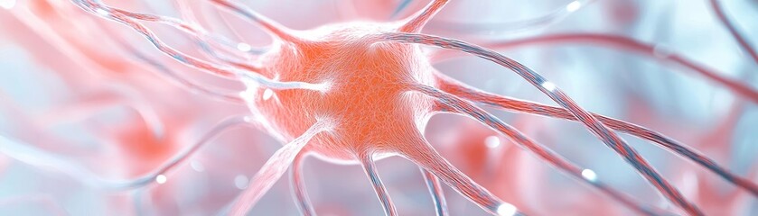 Poster - A close-up view of a neuron, showcasing its intricate structure and vibrant colors, representing the complexity of the nervous system.