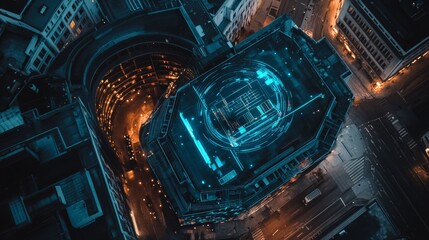 Poster - An aerial drone footage of a construction site that transforms into a finished building. Visualization, digitalization of design, development of a megapolis city concept.