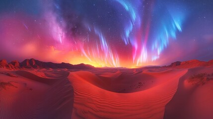 Wall Mural - A beautiful, colorful, and serene desert landscape with a bright orange sky