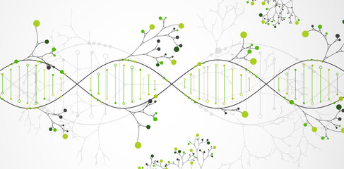 Aufkleber - Scientific medical background with abstract image of dna molecule and tree branches. Hand drawn vector illustration.