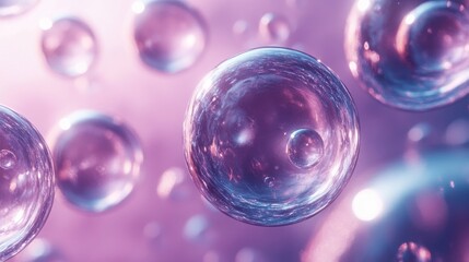 Poster - Bubbles float gracefully against a soft pastel backdrop, reflecting light in a captivating display of color and texture