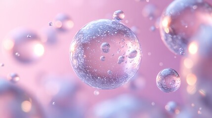 Poster - Translucent bubbles drift gracefully in a soft pink backdrop, evoking a calming and dreamy ambiance