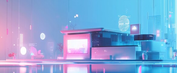 Wall Mural - Futuristic Cityscape with Neon Lights and Modern Architecture