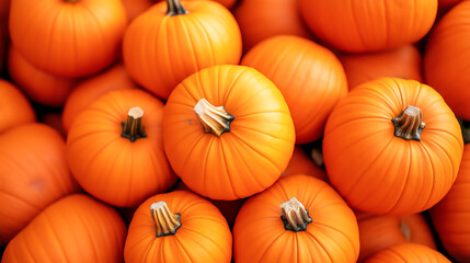 Pile of pumpkins at farmer market, Recently harvested orange pumpkins in a pile