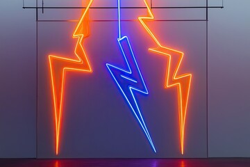 Vivid Neon Orange and Blue Electric Lightning Graphic on a Transparent Surface