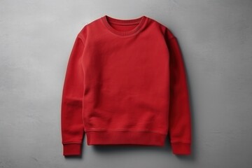 Red blank sweater without folds flat lay isolated on gray modern seamless background