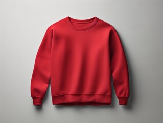 Red blank sweater without folds flat lay isolated on gray modern seamless background