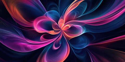 Abstract fractal background featuring a three dimensional design of a twirling flower in a line art illustration