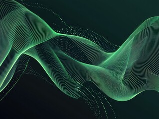 Modern line art cover design featuring a green wave polygon on a dark background Abstract polygonal illustration with a unique green wave pattern