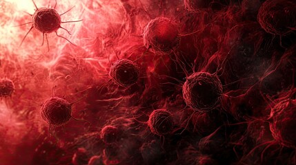 Poster - Microscopic view of vibrant red cells, showcasing biological structure and complexity, perfect for science-related themes.