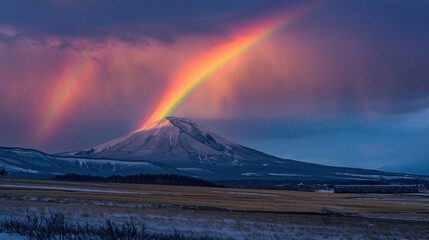 Hokkaido, Japan evening rainbow