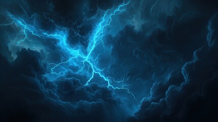 Canvas Print - Blue Lightning A dramatic scene featuring intense blue