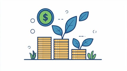 Money Growing with Green Leaves Illustration.