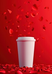 Canvas Print - Coffee cup packaging  petal red mug.