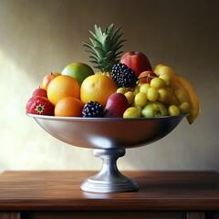 Wall Mural - Create a photo of a realistic fruit bowl from an interesting angle with a room background -generative ai