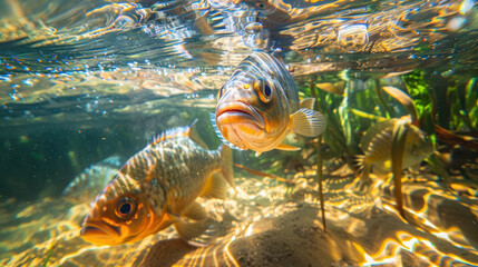 Underwater Close-Up of Curious Freshwater Fish.