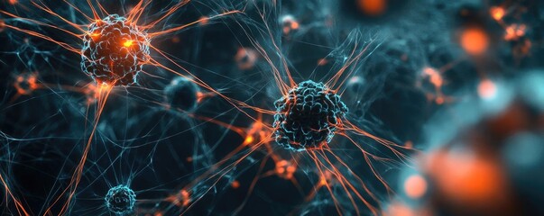 Aufkleber - Close-up view of interconnected cells showcasing vibrant energy patterns and glowing elements for scientific and medical themes.